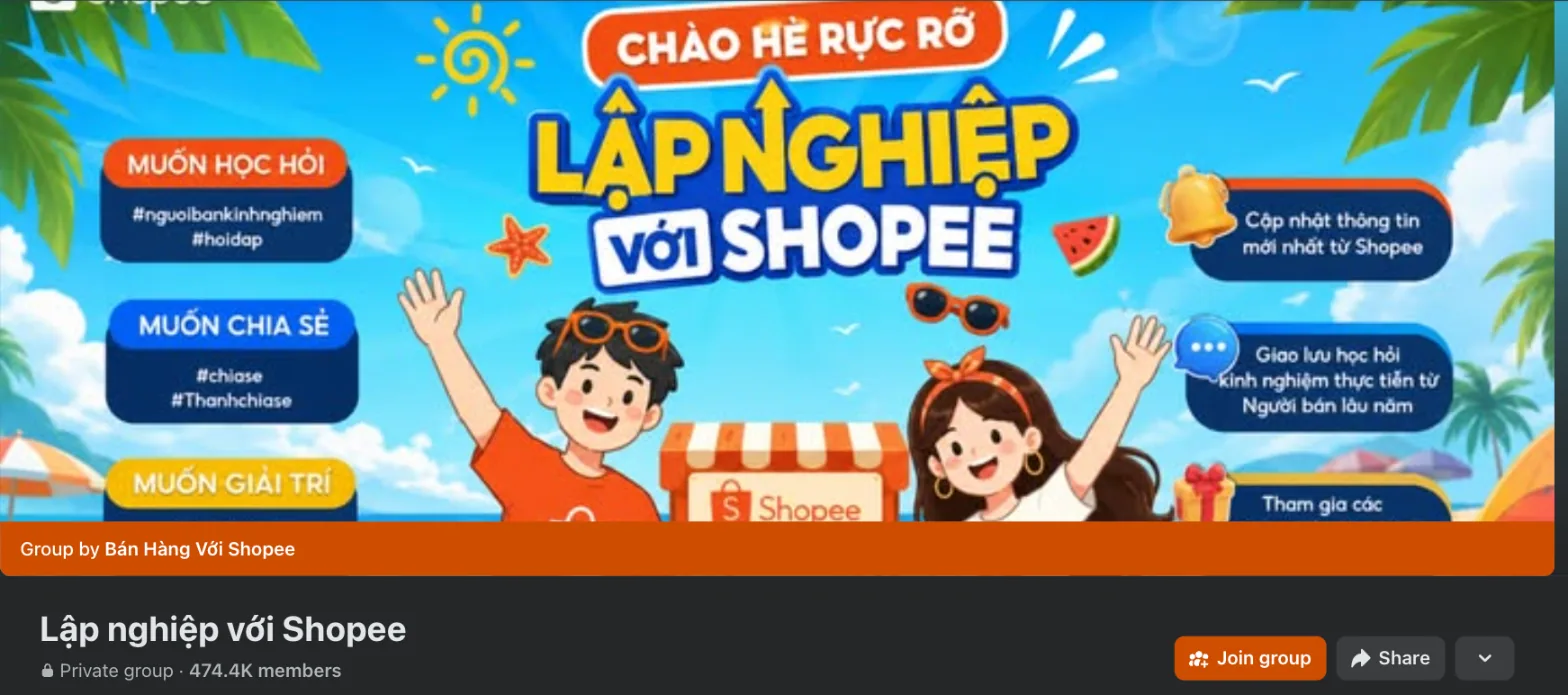 Facebook group banner for Lập nghiệp với Shopee