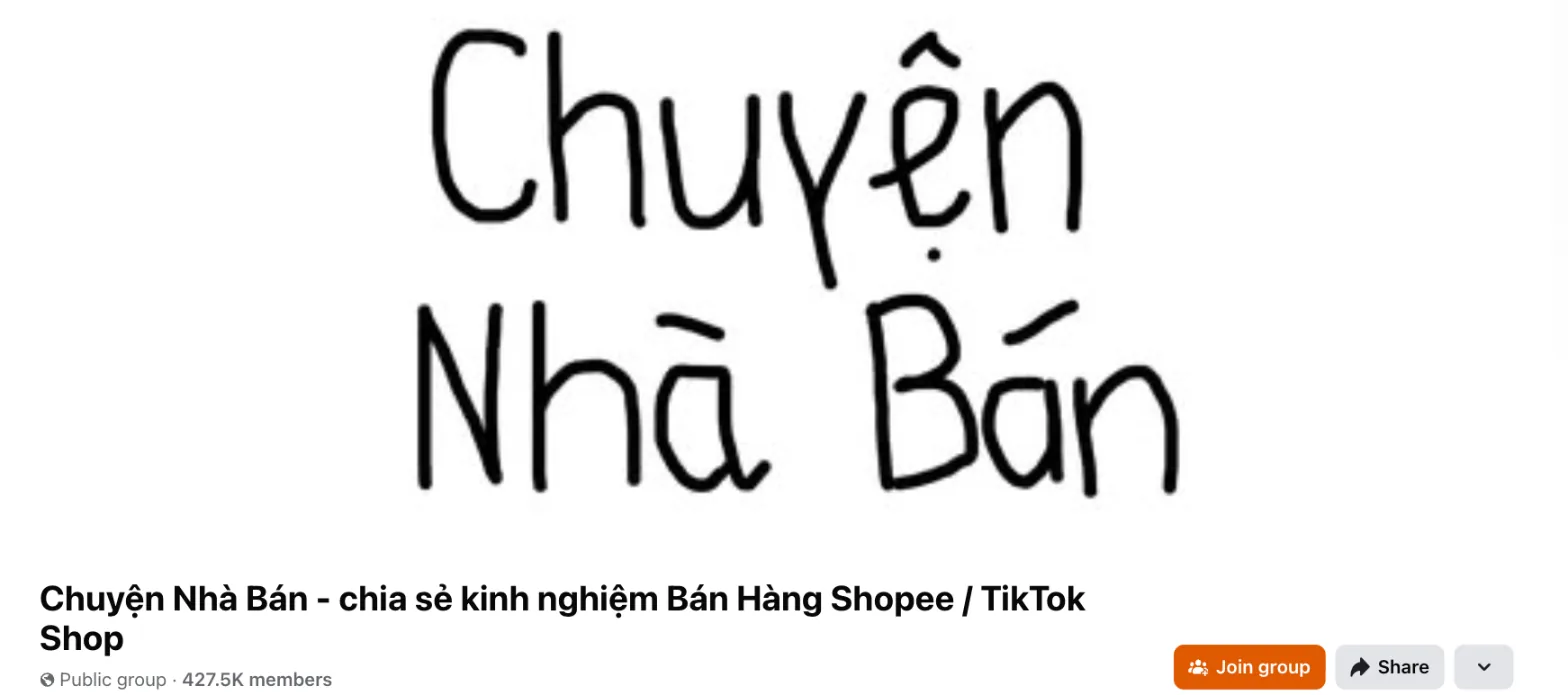 Facebook group banner for Chuyện Nhà Bán — chia sẻ kinh nghiệm Bán Hàng Shopee / TikTok Shop