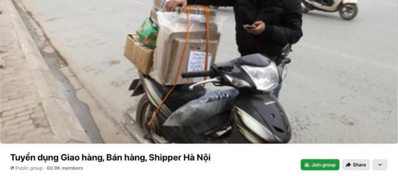 Facebook group banner for Tuyển dụng Giao hàng, Bán hàng, Shipper Hà Nội